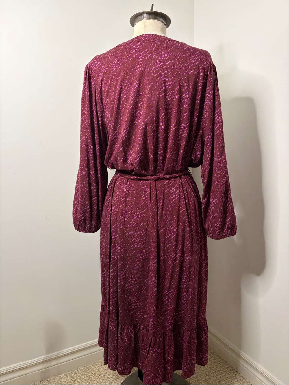 Penn. Penningtons Burgundy Abstract Print Tie Waist Midi Dress - Size 1X - Picture 8 of 14